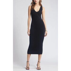 OPEN EDIT Women Long Black Luxe Sculpt Sleeveless Midi Dress SMALL